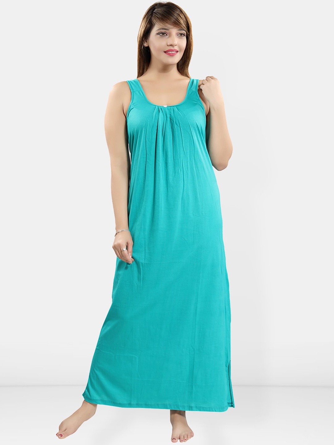 

Be You Sleeveless Cotton Maxi Nightdress, Turquoise blue