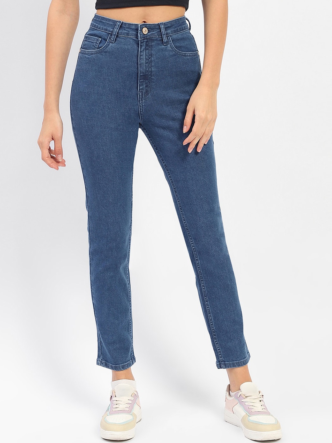 

Madame Women Slim Fit Mid Rise Clean Look Stretchable Cropped Jeans, Blue