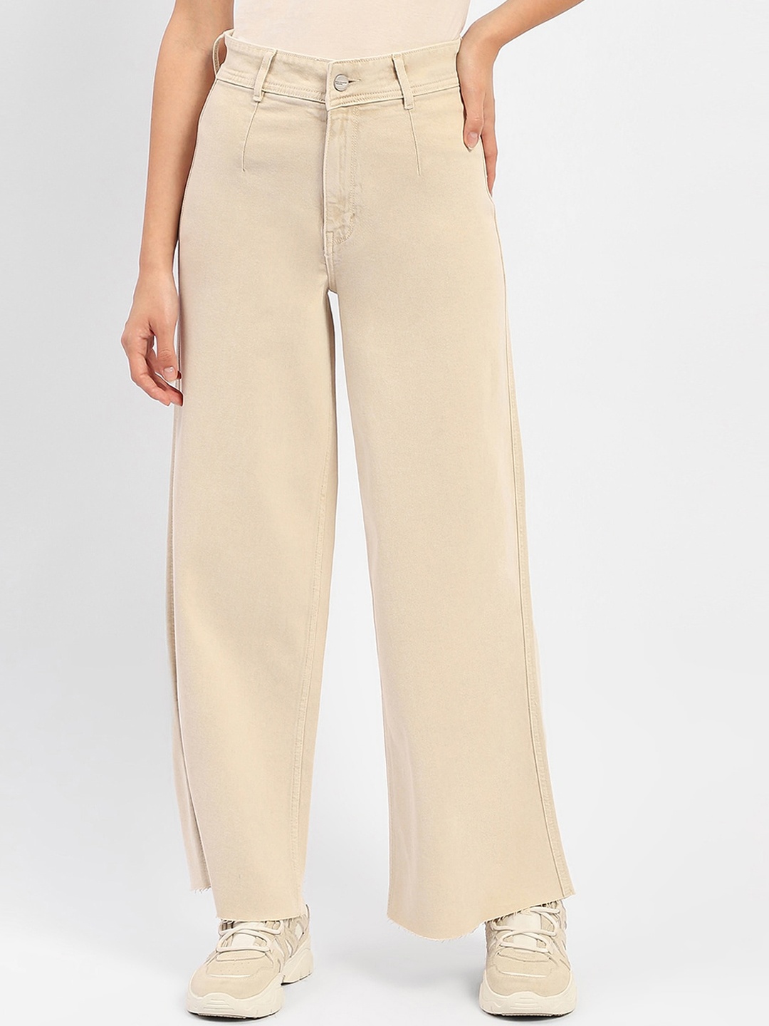 

Madame Women Wide Leg High-Rise Jeans, Beige