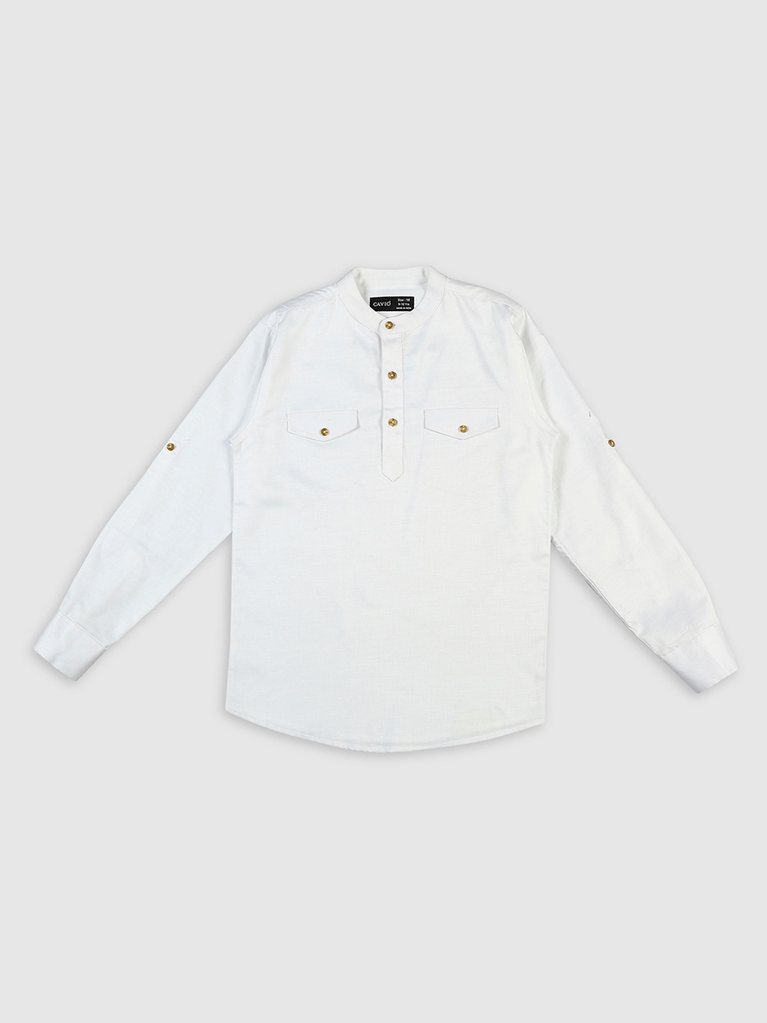 

CAVIO Boys Mandarin Collar Pure Cotton Short Kurta, White