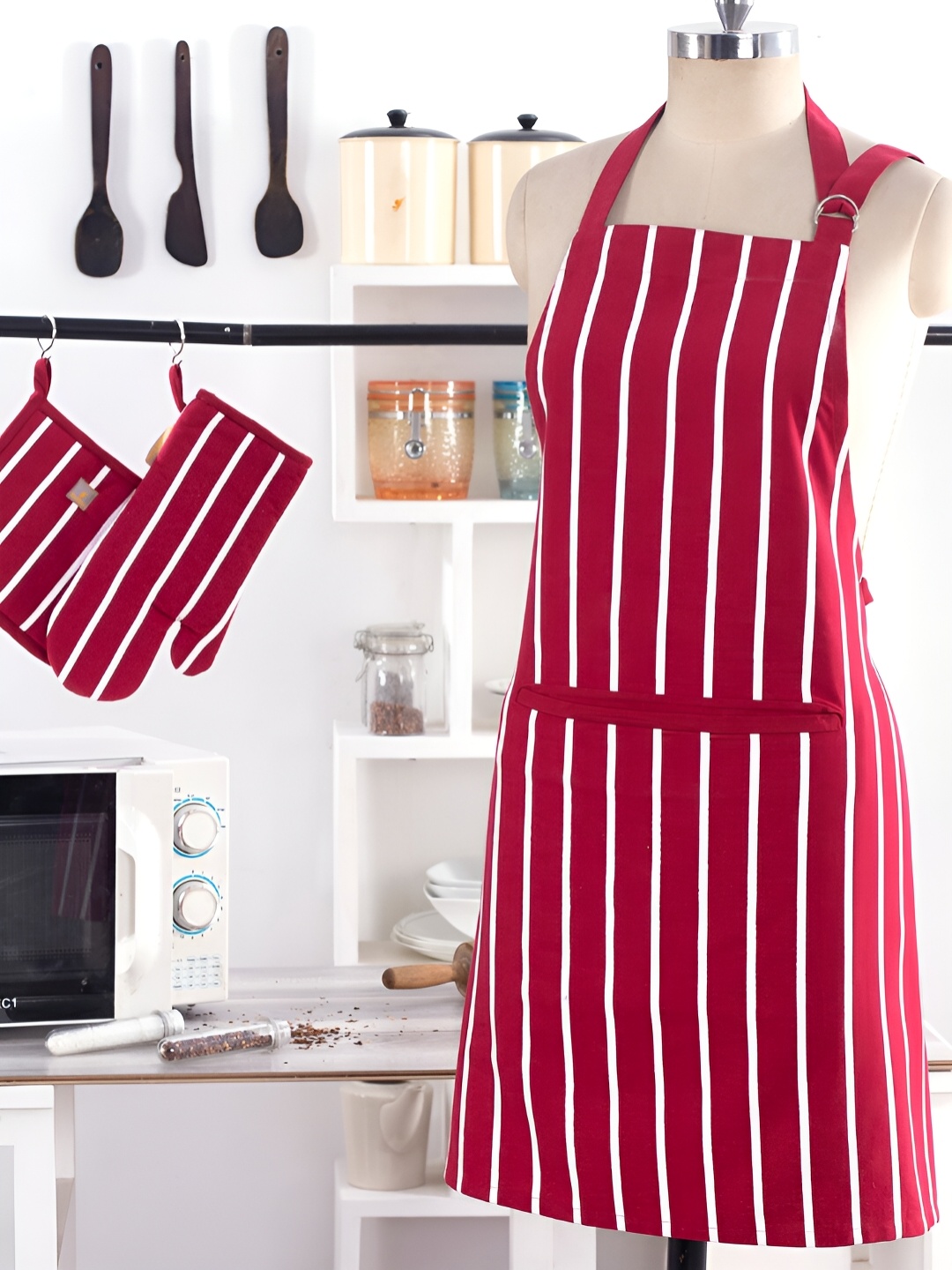 

MASPAR Red & White Striped Cotton Apron