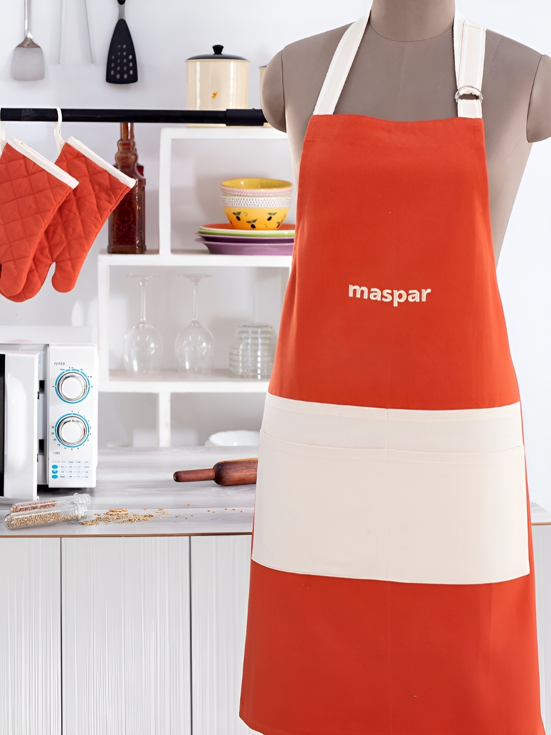 

MASPAR Red Printed Tie Up Cotton Apron