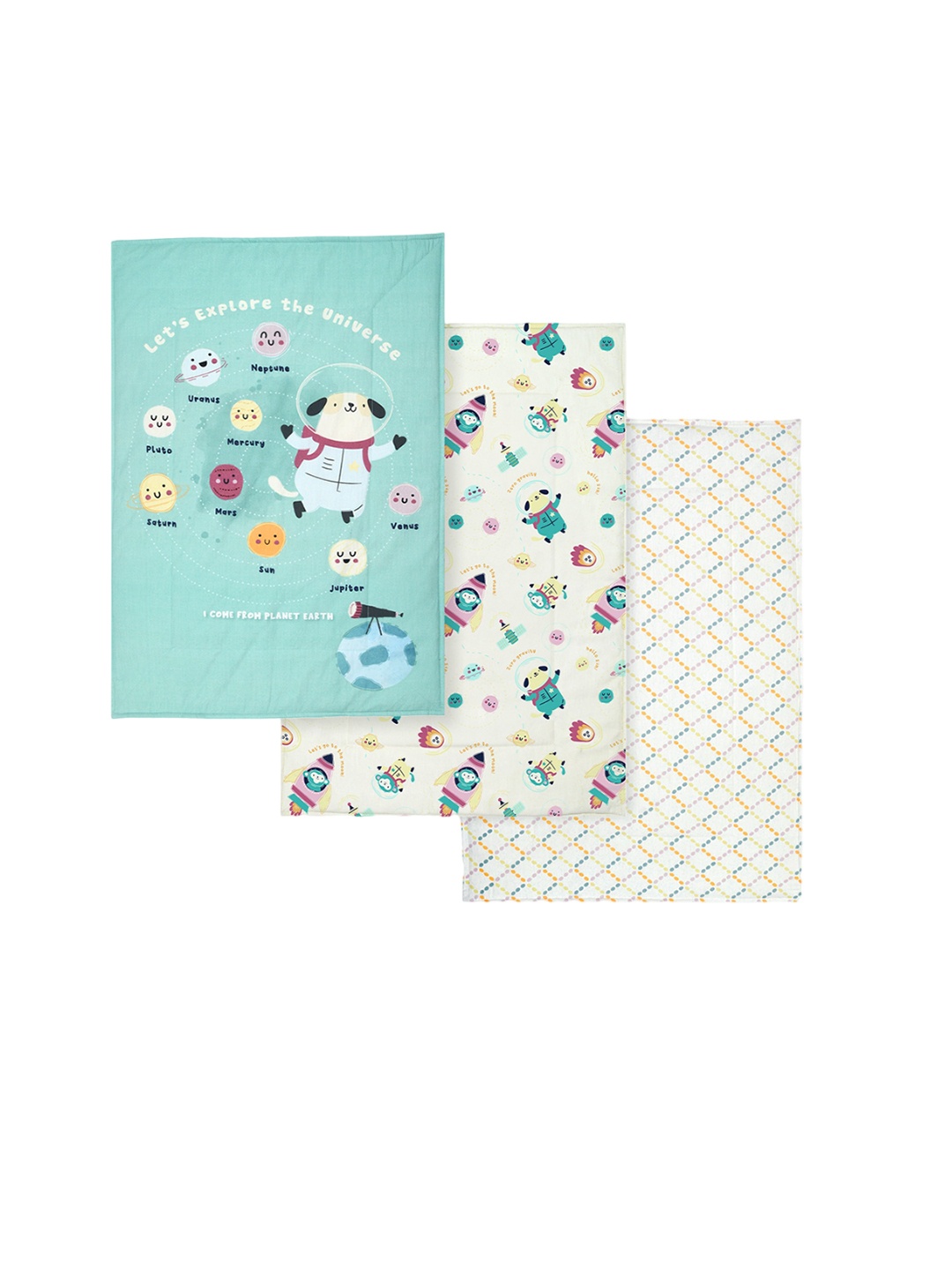 

TIDY SLEEP Pack Of 3 Printed Pure Cotton Diaper Changing Mats, Green