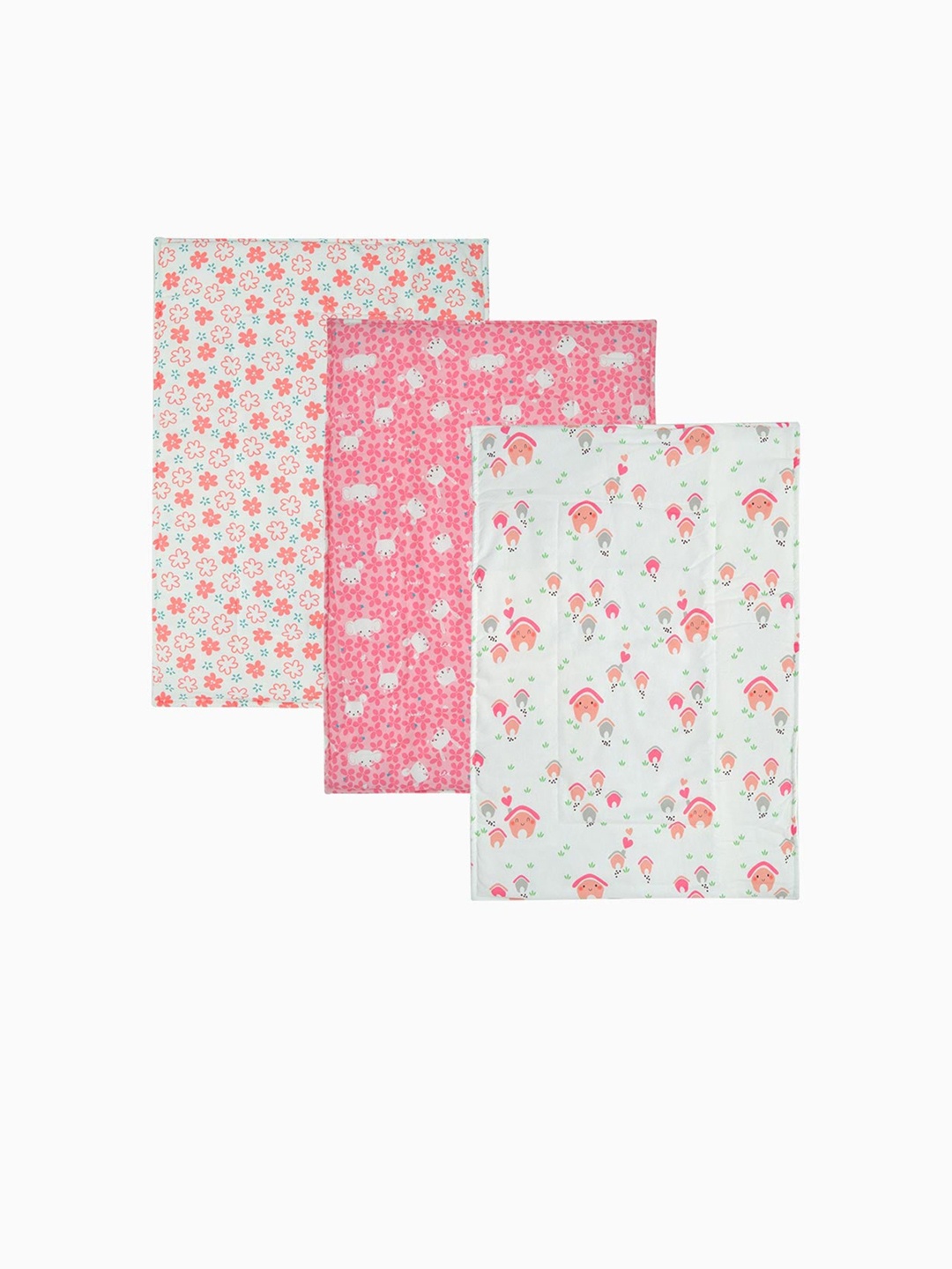 

TIDY SLEEP Pack Of 3 Printed Pure Cotton Diaper Changing Mats, Pink