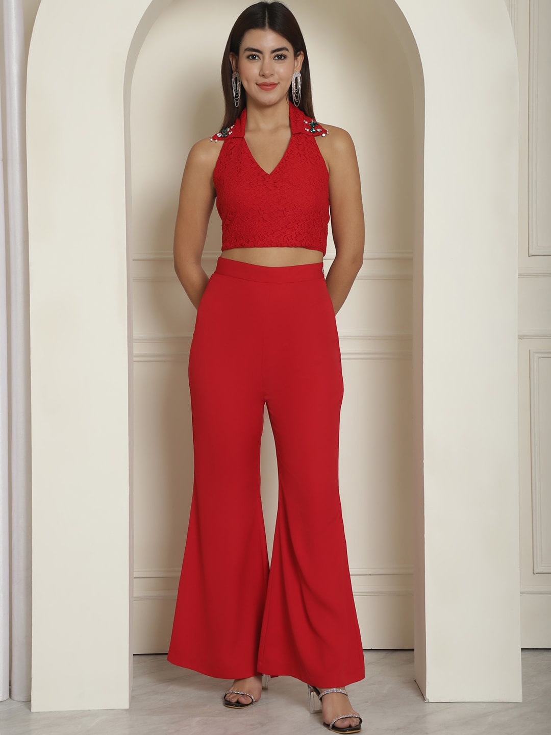 

BLANC9 Halter Neck Sleeveless Top With Trouser, Red