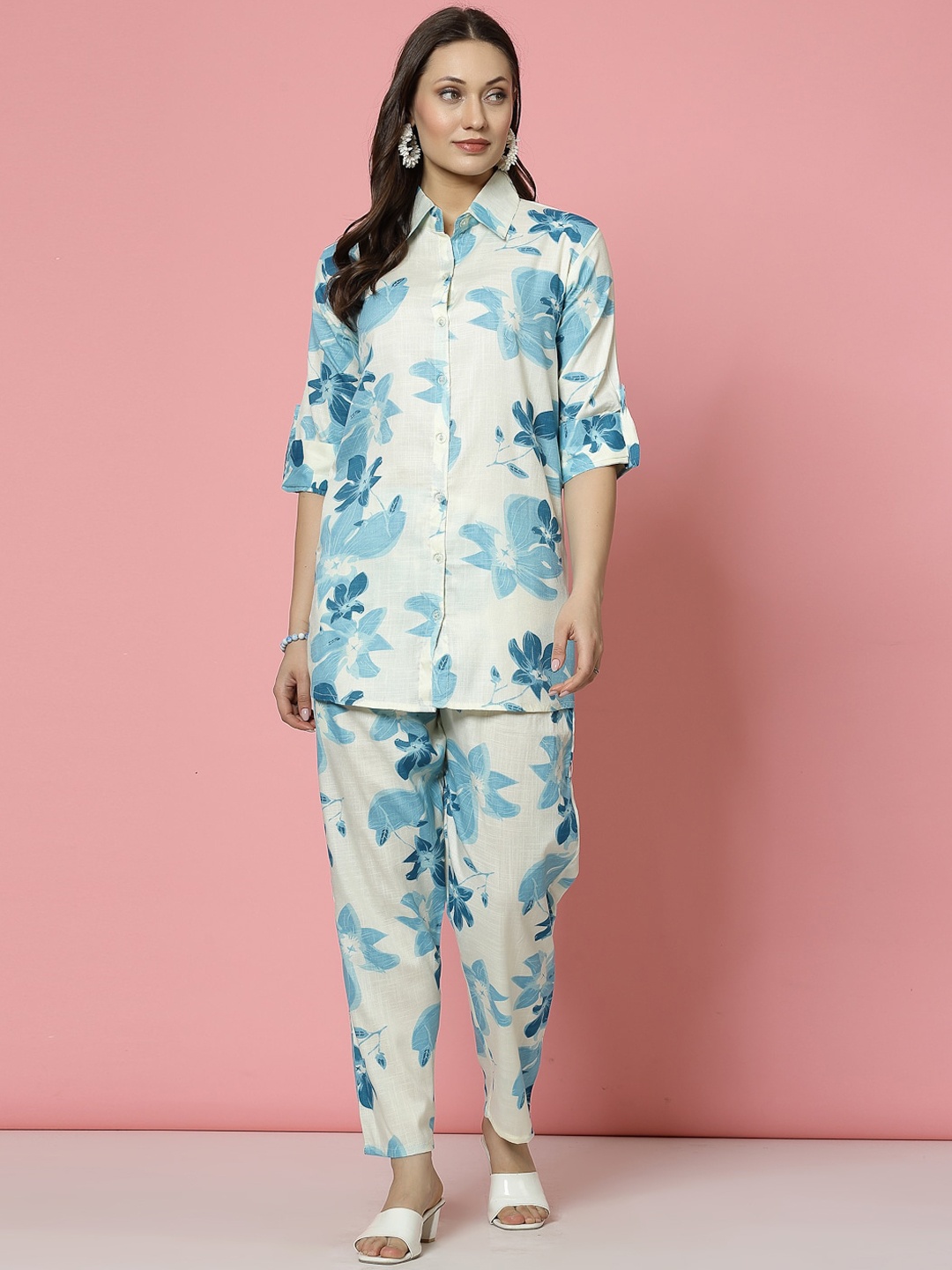 

Clora Creation Printed Shirt With Trousers Co-Ords, White