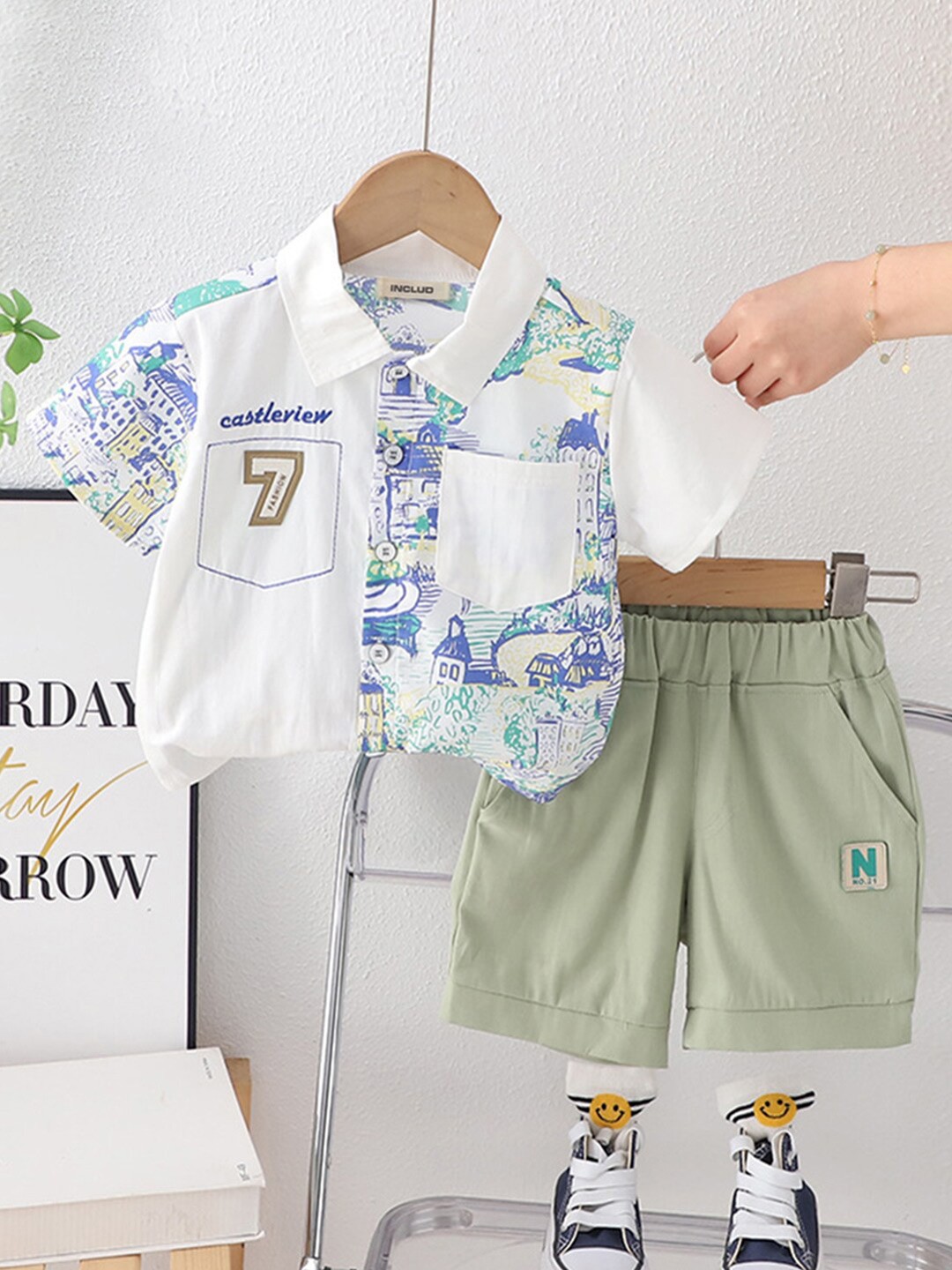 

INCLUD Boys Abstract Printed Shirt with Shorts, White