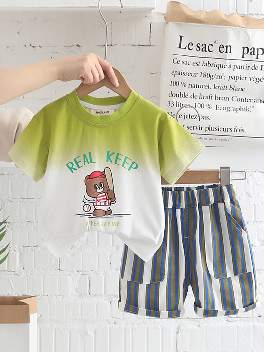 

INCLUD Boys Round Neck Short Sleeves Dyed T-shirt with Shorts, Green