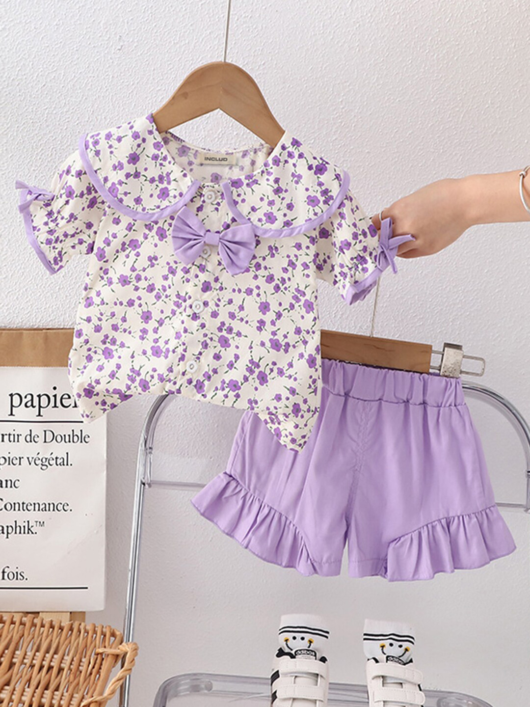 

INCLUD Girls Printed Top With Shorts, Purple
