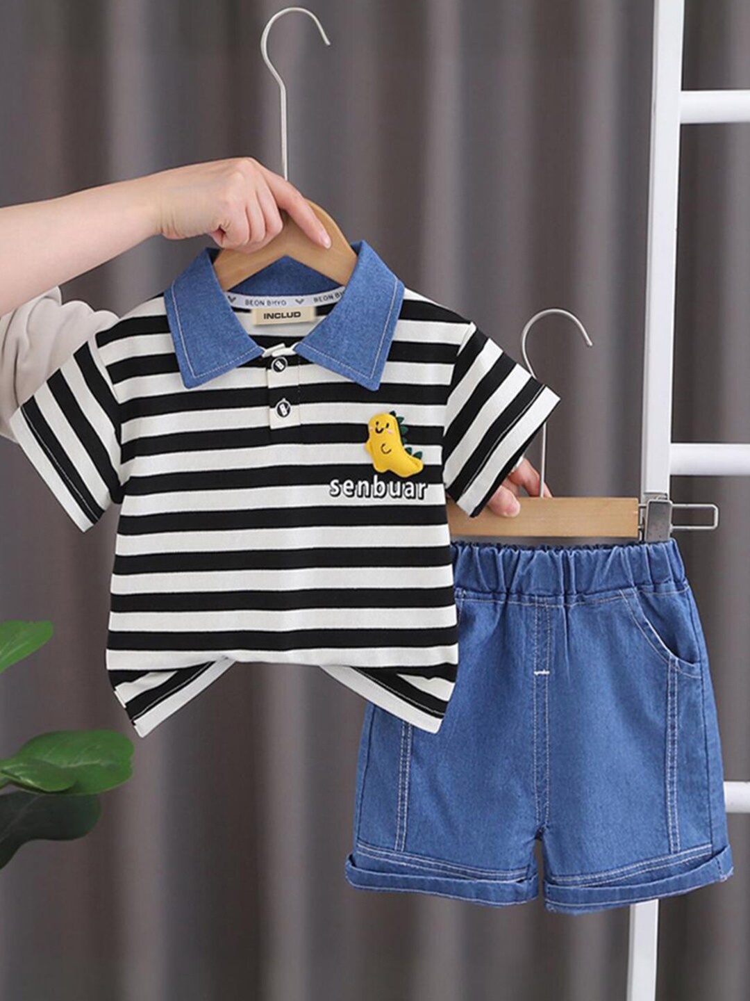 

INCLUD Boys Striped T-shirt With Short, Black