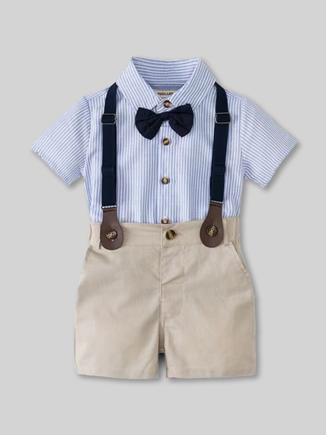 

INCLUD Boys Striped Shirt Collar Short Sleeves Shirt with Shorts, Blue