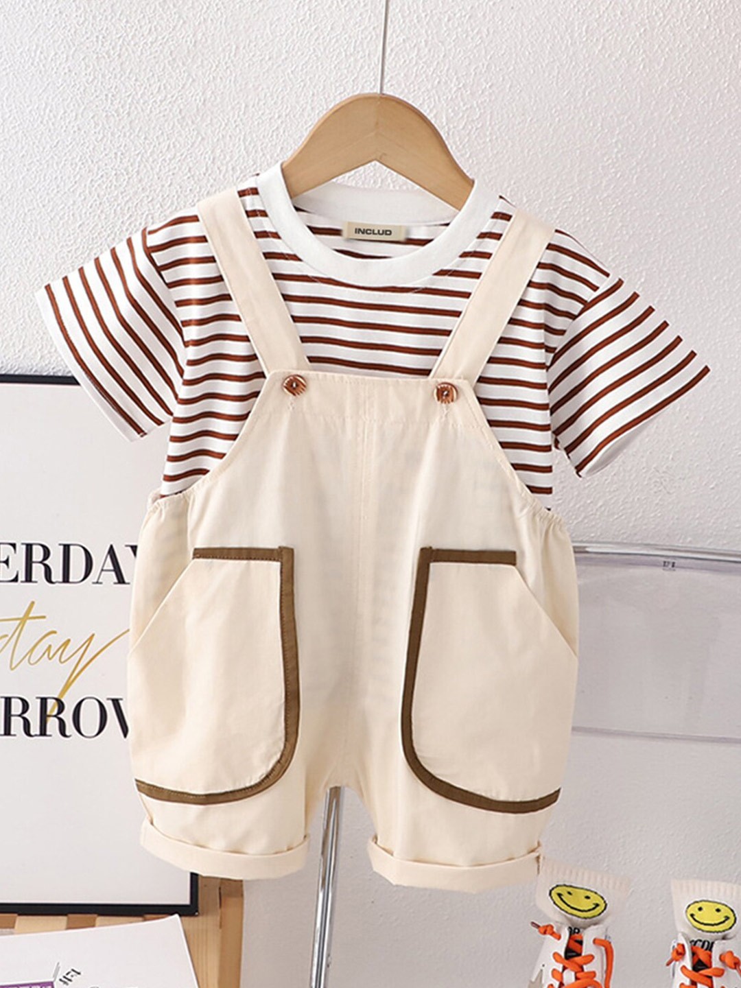 

INCLUD Boys Striped T-shirt With Capris, Off white