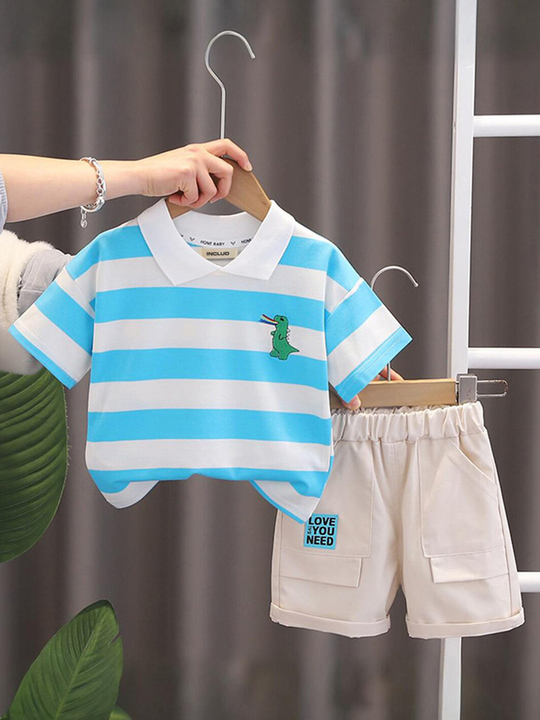

INCLUD Boys Striped T-shirt With Shorts, Blue