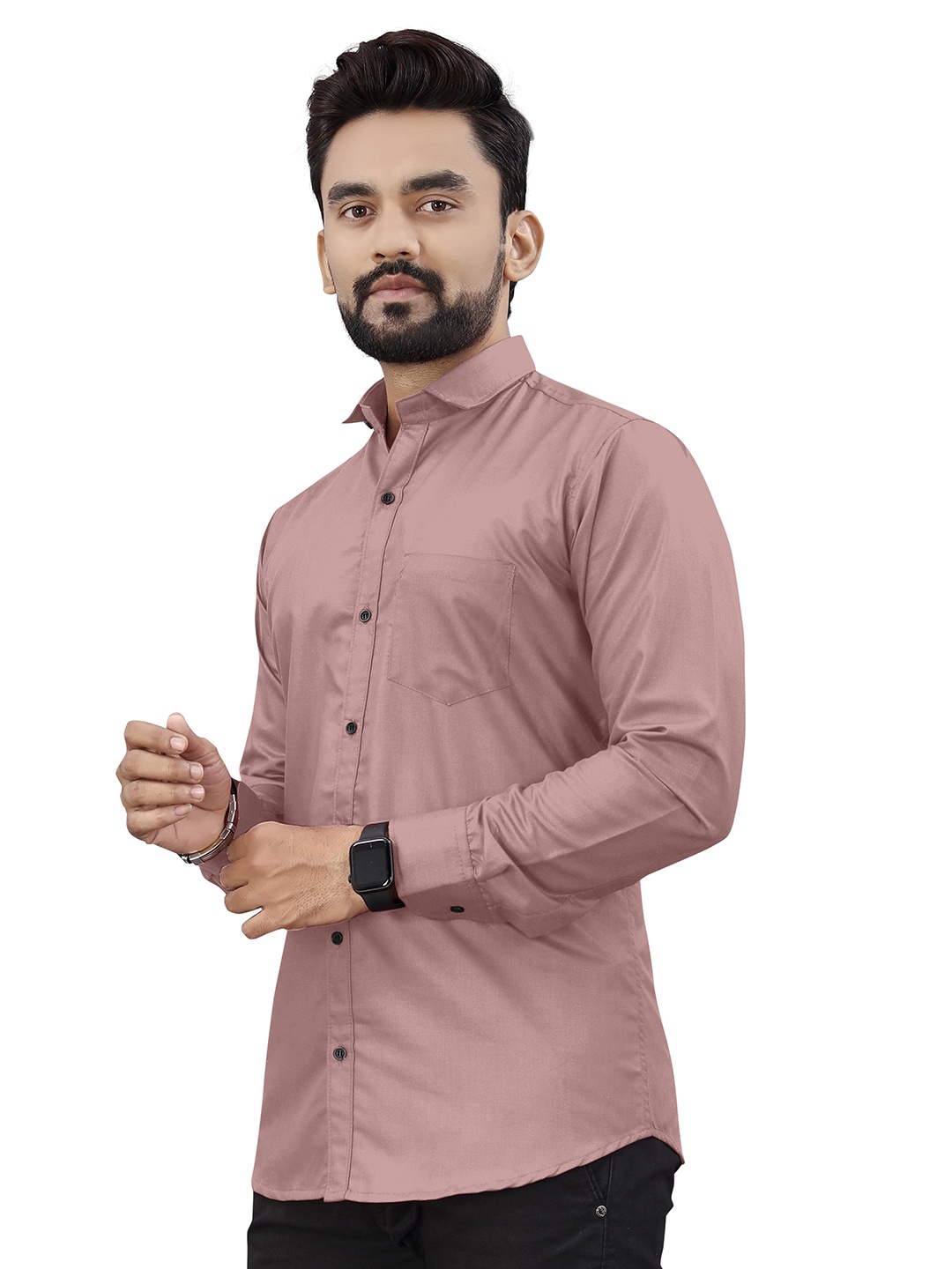 

KHUSHI CREATION Classic Self Design Spread Collar Casual Shirt, Peach