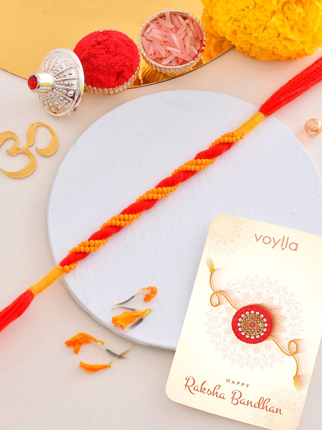 

Voylla Lightly Embellished Simple Thread Rakhi, Red