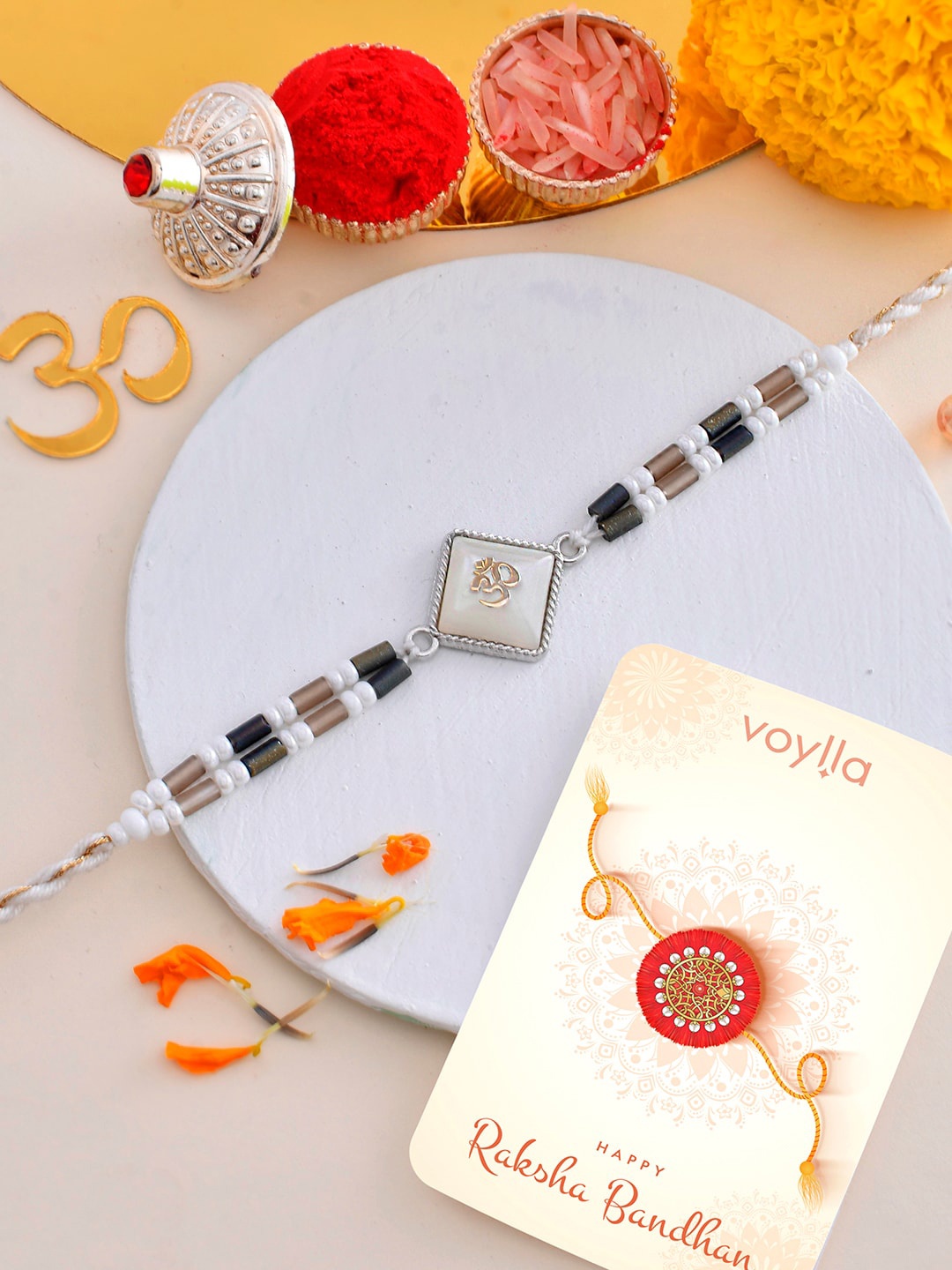 

Voylla Men Om Beaded Thread Rakhi, Gold