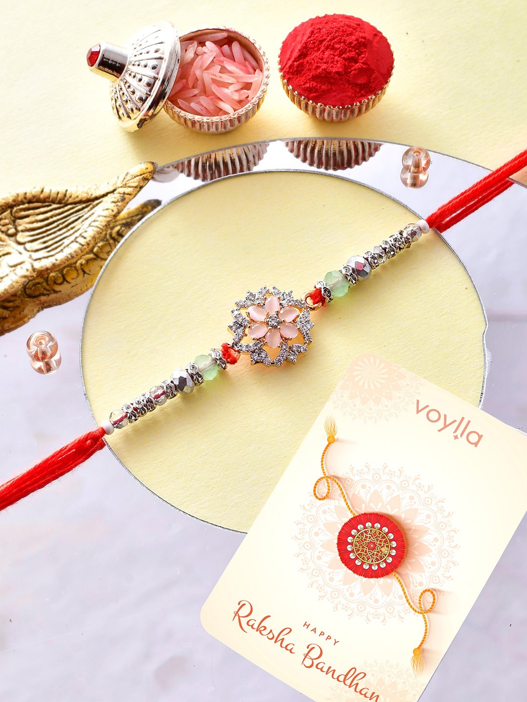 

Voylla Men Bejewelled Red Thread Rakhi