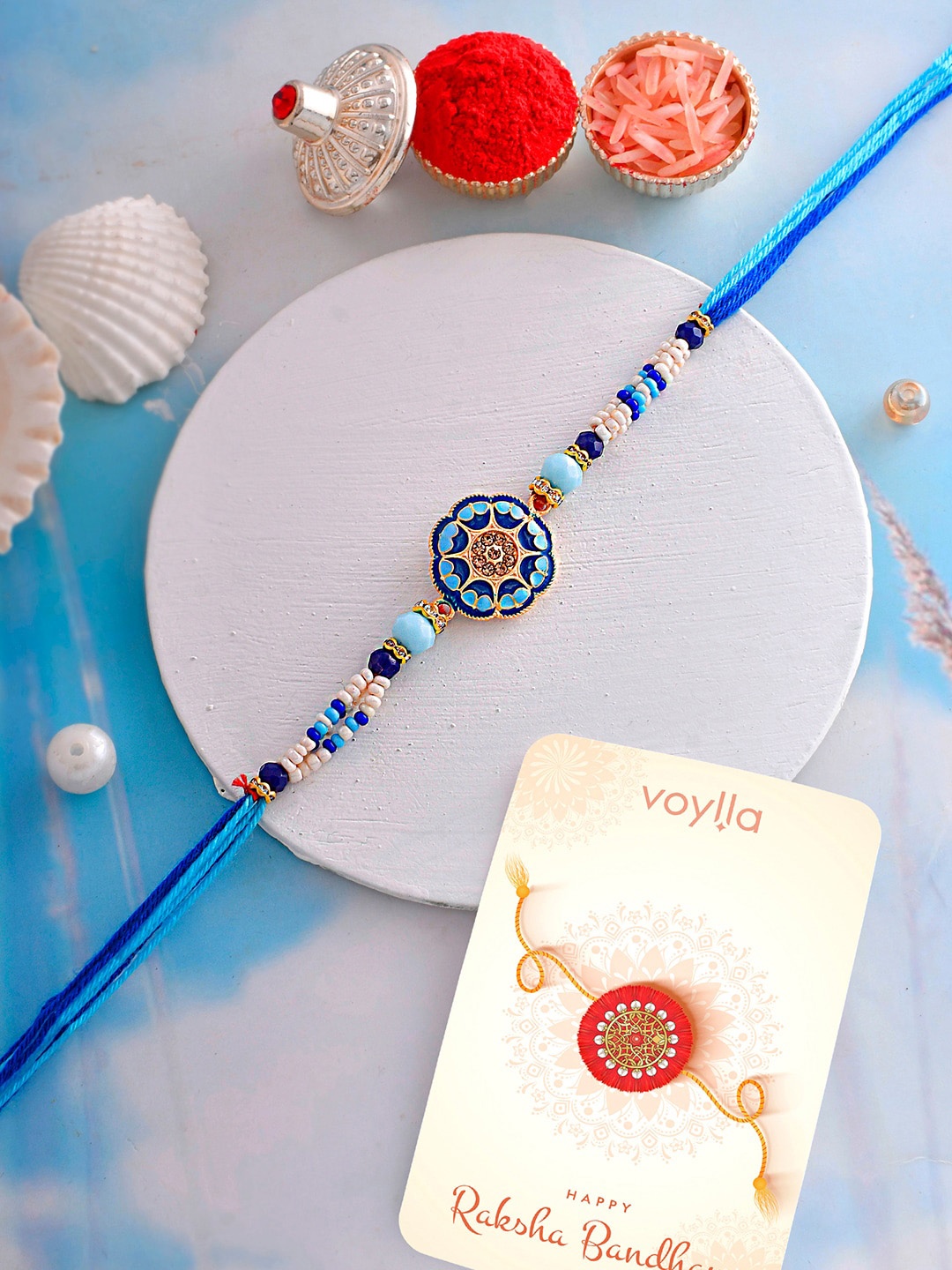 

Voylla Blue Enamelled And Beaded Brother Rakhi