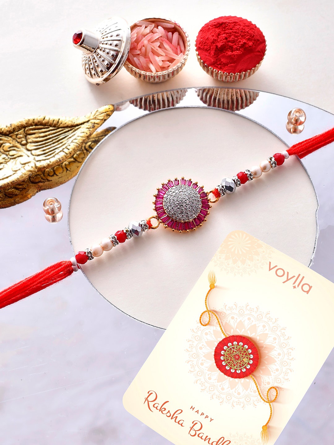 

Voylla Men Bejewelled Thread Rakhi, Pink