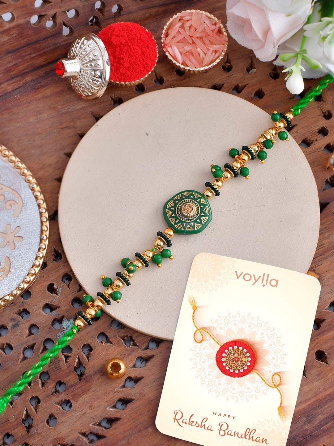 

Voylla Men Pearls Thread Rakhi, Green