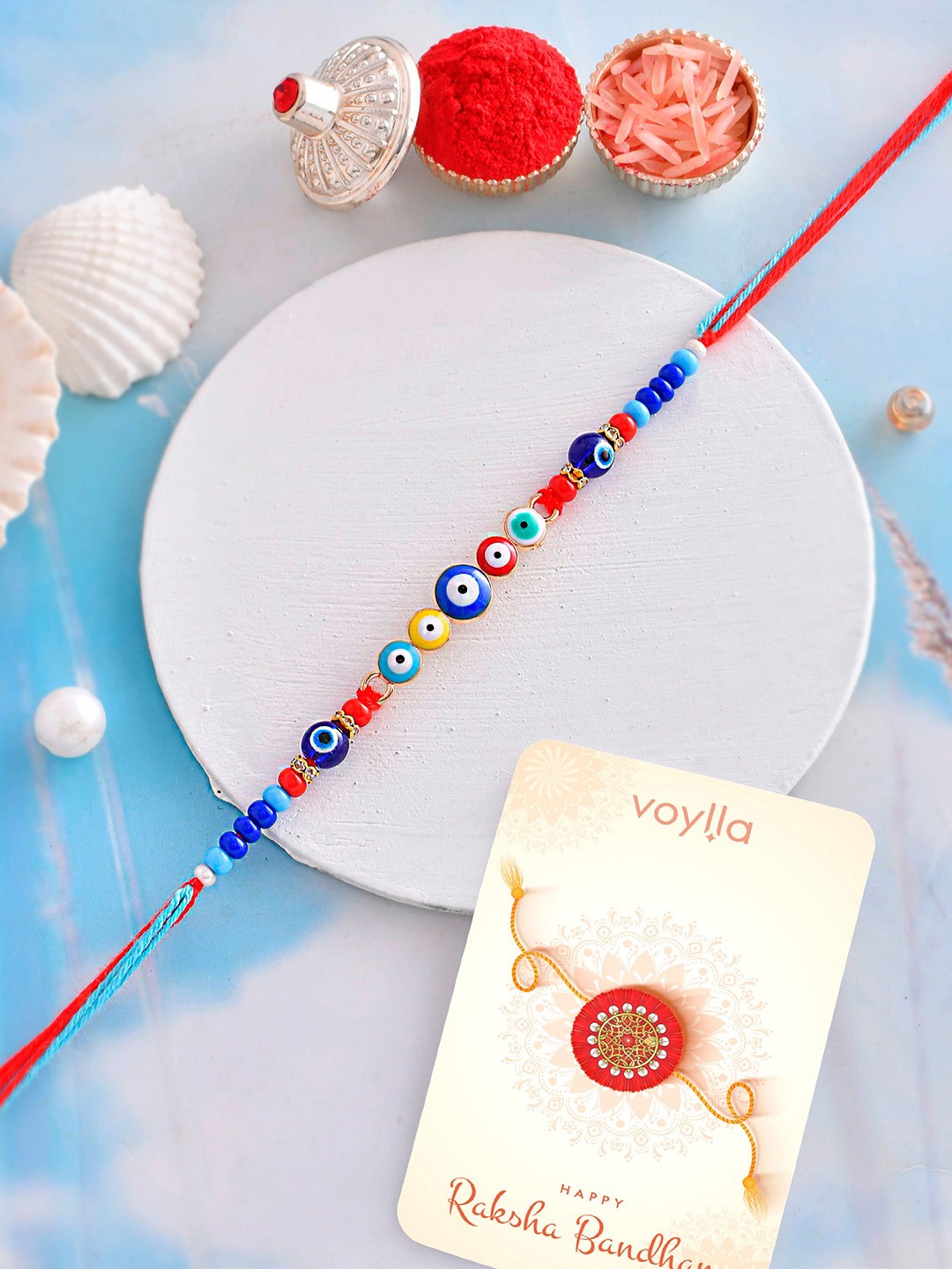 

Voylla Men Colourful Evil Eye Charms Thread Rakhi, Blue