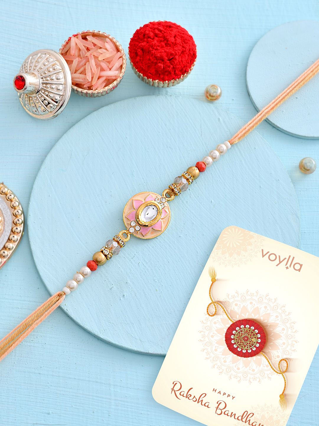 

Voylla Men's Bejewelled Thread Brother Rakhi, White