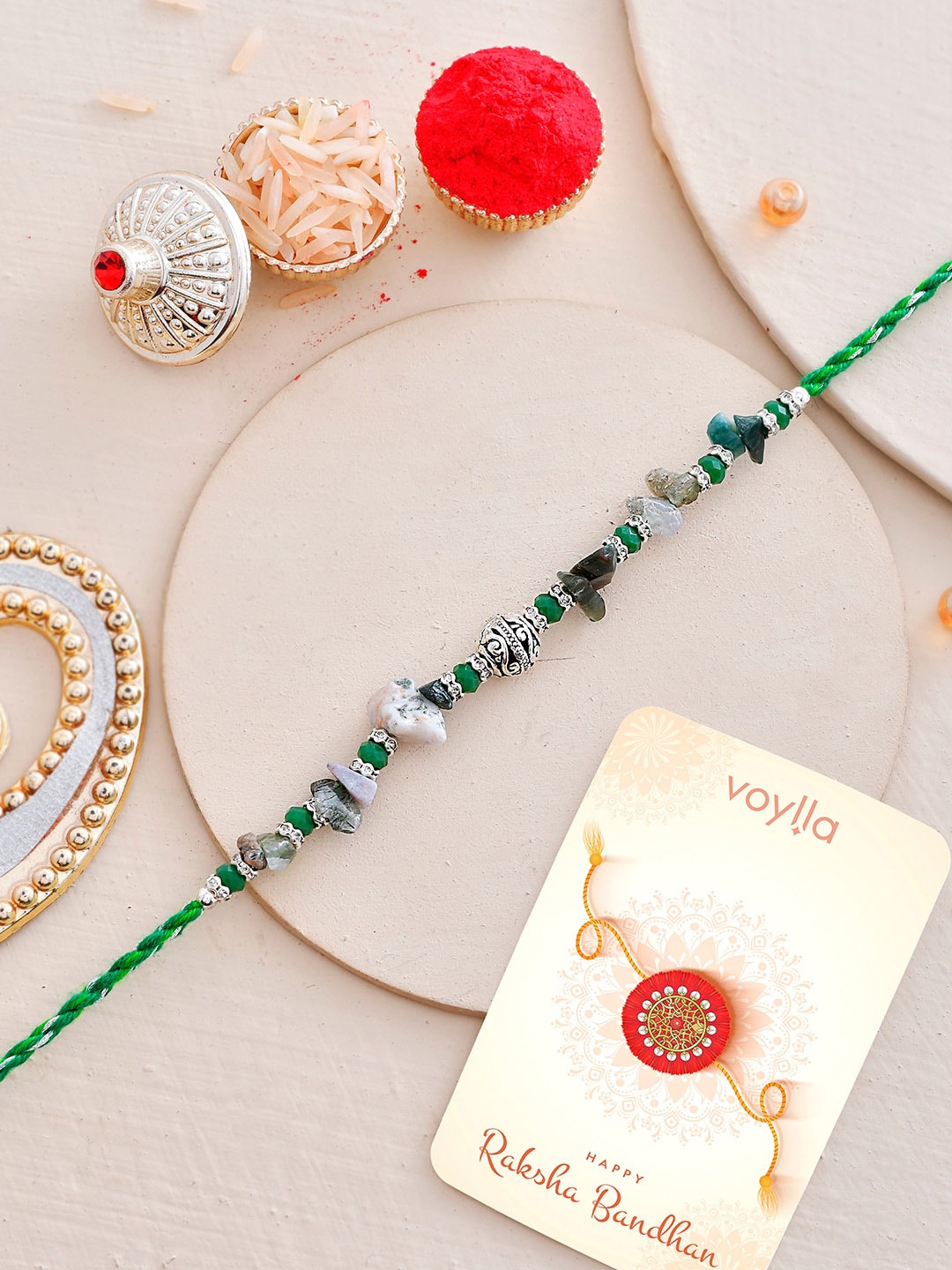 

Voylla Green Beads Bohemian Motif Brother Thread Rakhi