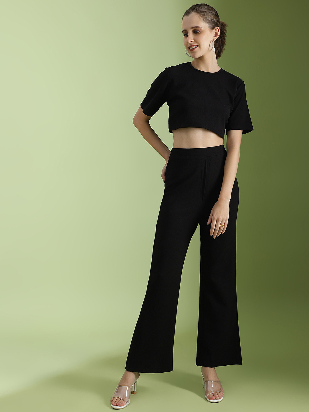

Selvia Round Neck Top And Trouser Co-Ords, Black