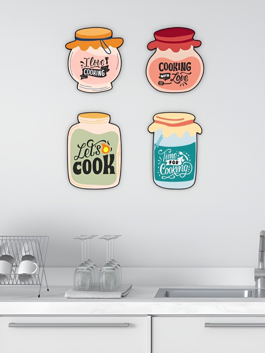 

CVANU Pink & Green 4 Pieces Jar Printed Hanging Wall Decor