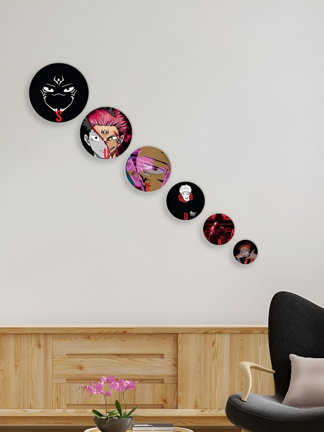 

CVANU Black & Pink 6 Pieces Printed Hanging Wall Decor
