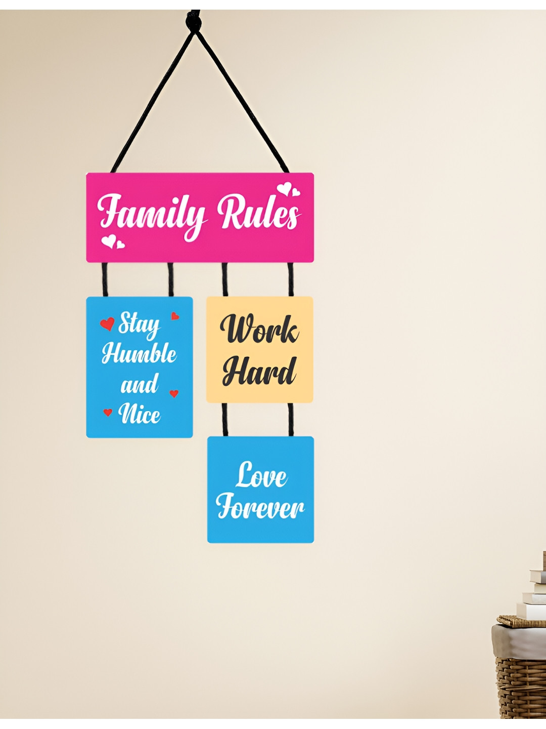 

CVANU Pink & Blue Family Rules Printed Hanging Wall Decor
