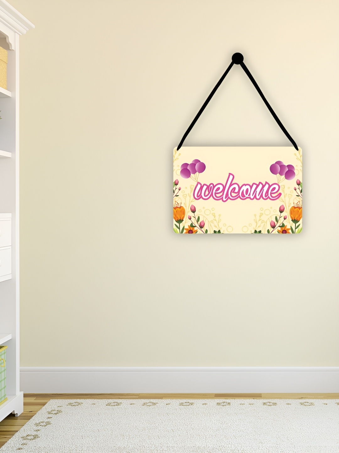 CVANU Cream Coloured & Pink Printed Hanging Wall Decor