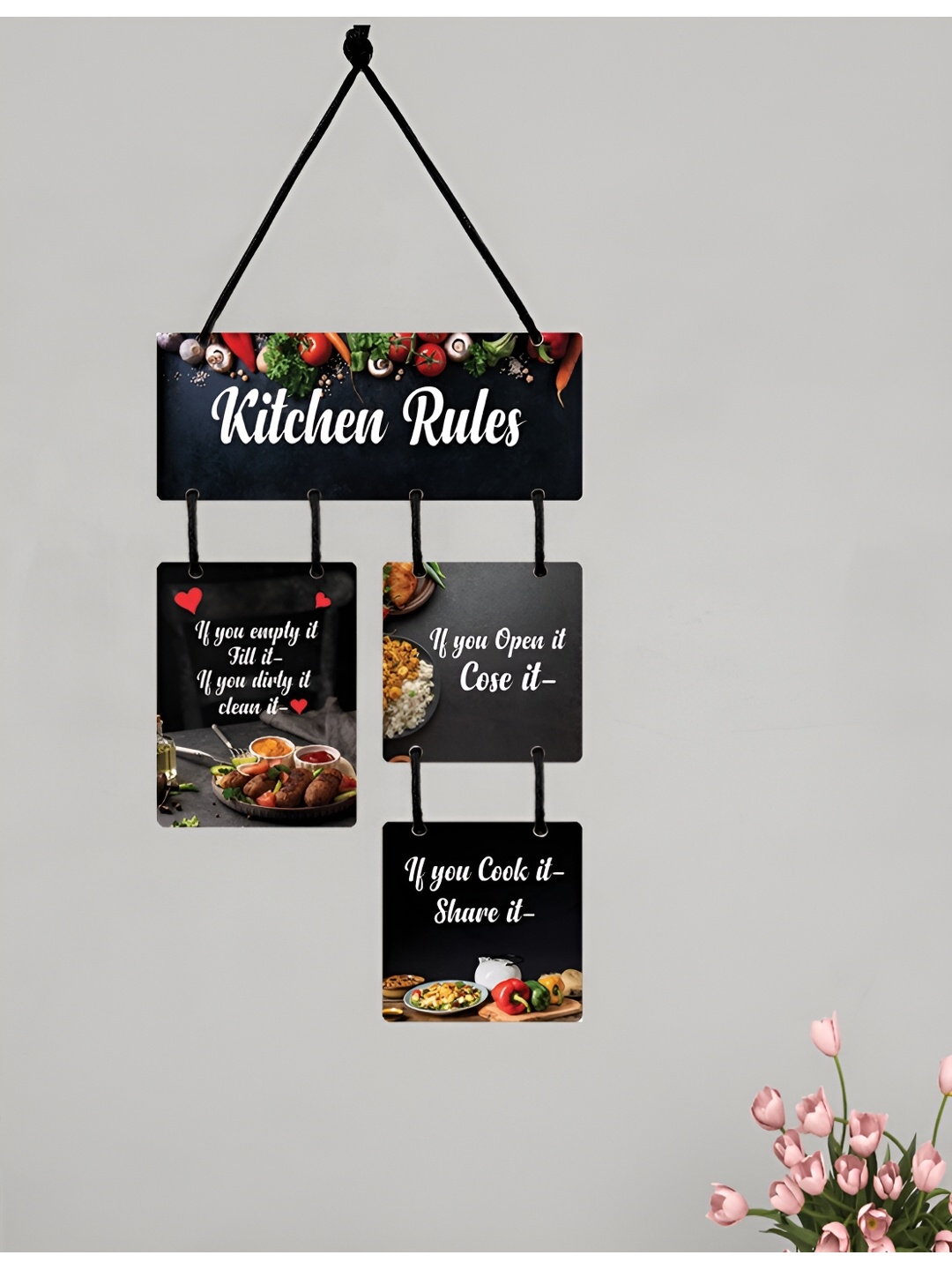 

CVANU Black & Yellow Printed Wooden Hanging Wall Decor