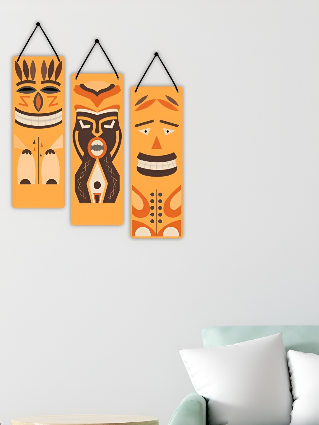 

CVANU Yellow & Brown 3 Pieces Printed Hanging Wall Decor