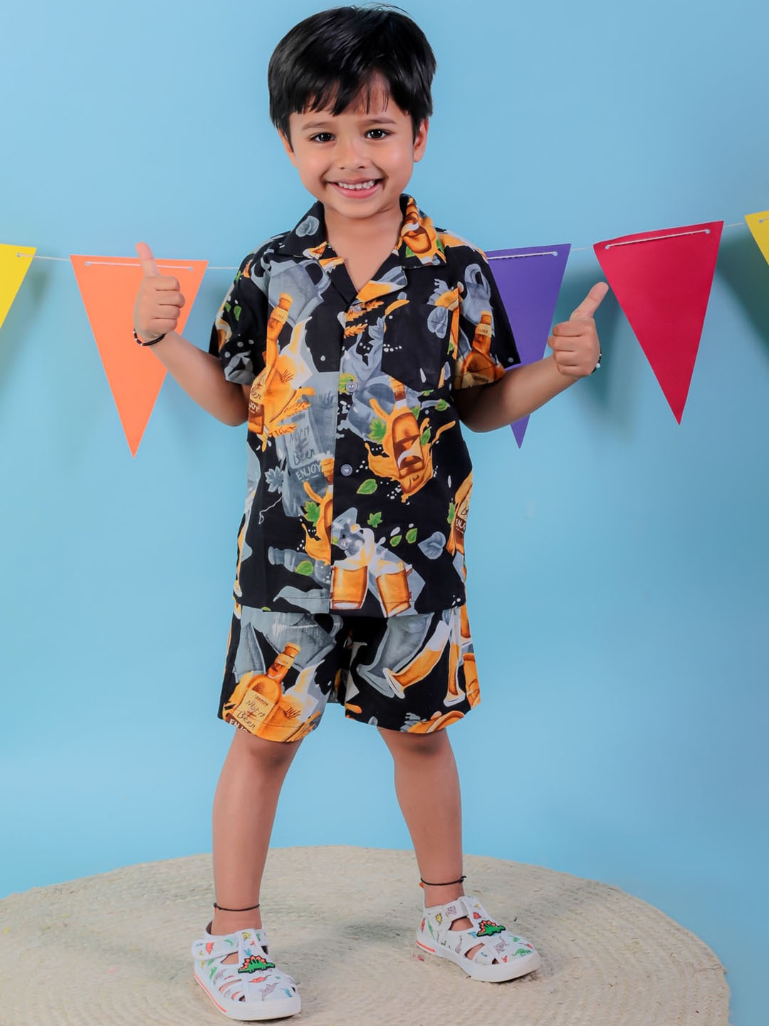 

Stuffie Land Printed Shirt with Shorts, Black