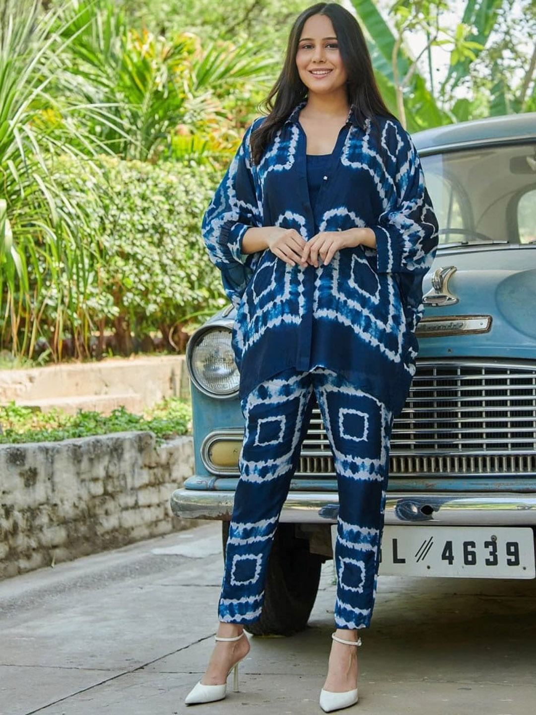 

ISHA TRADE Tie & Dye Muslin Shirt With Trousers, Blue