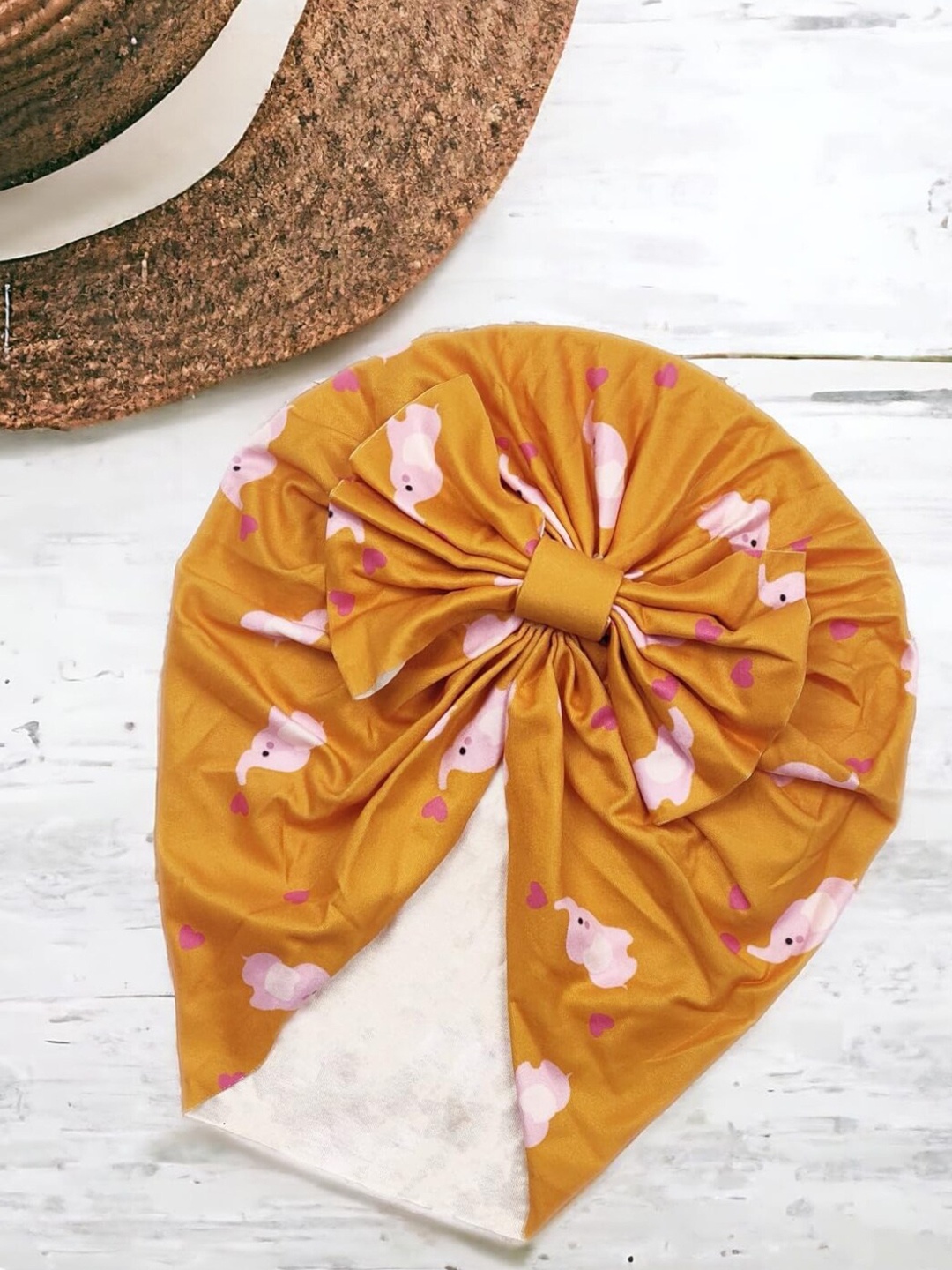 

ANNA CREATIONS Infant Girls Printed Turban Beanie Cap, Orange