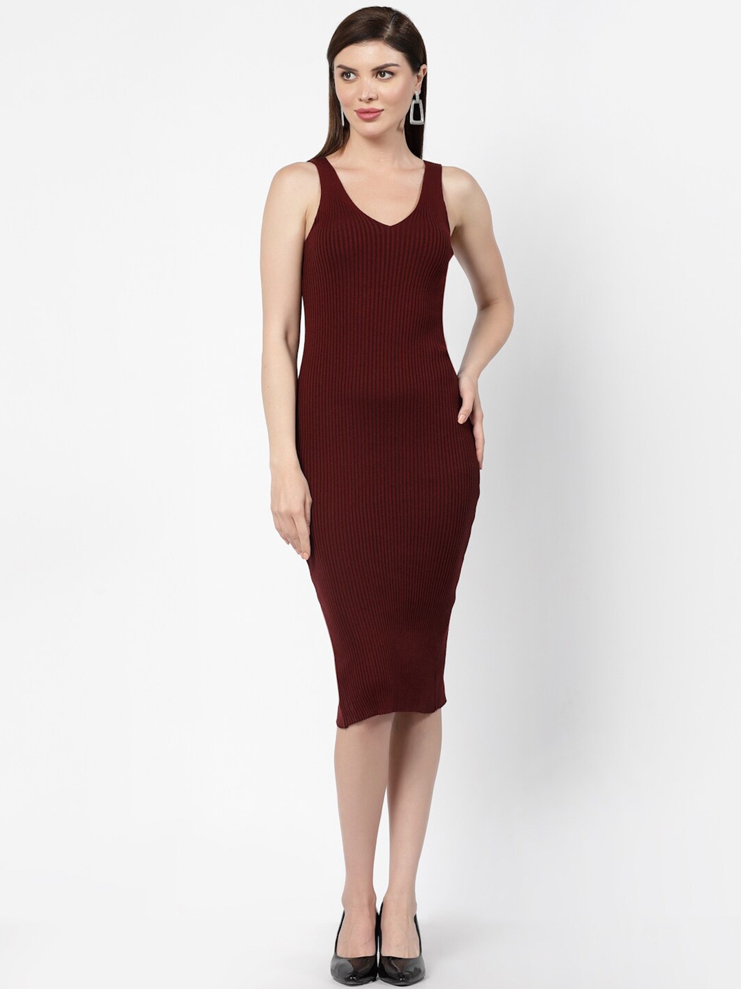 

Kalt V-Neck Sleeveless Bodycon Dress, Maroon