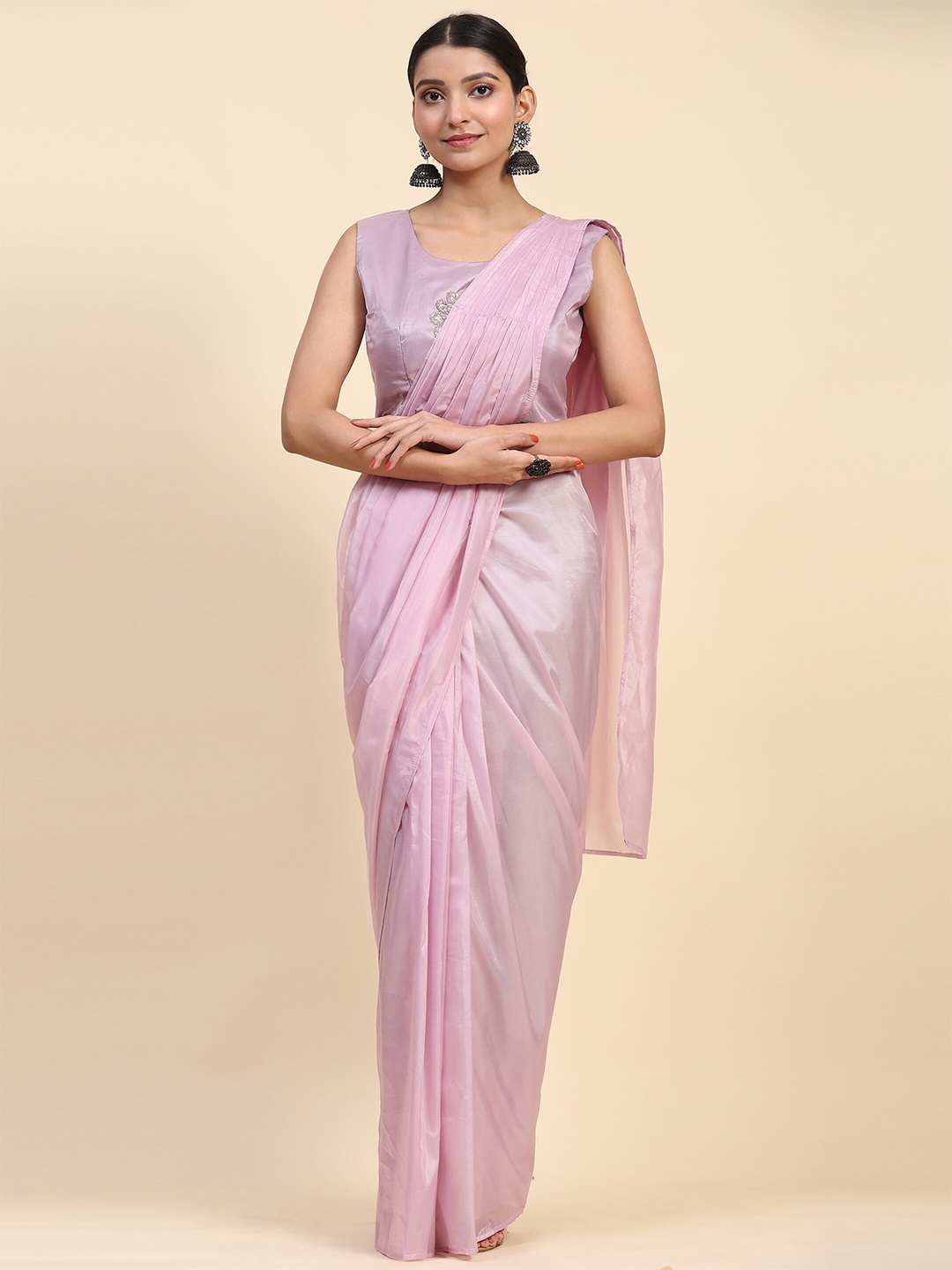 

all about you Lavendar Ready to Wear Sequinned Satin Saree With Shrug, Lavender