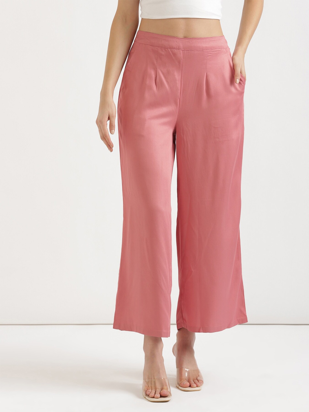 

SAADAA Wide Leg Mid Rise Palazzos, Rose