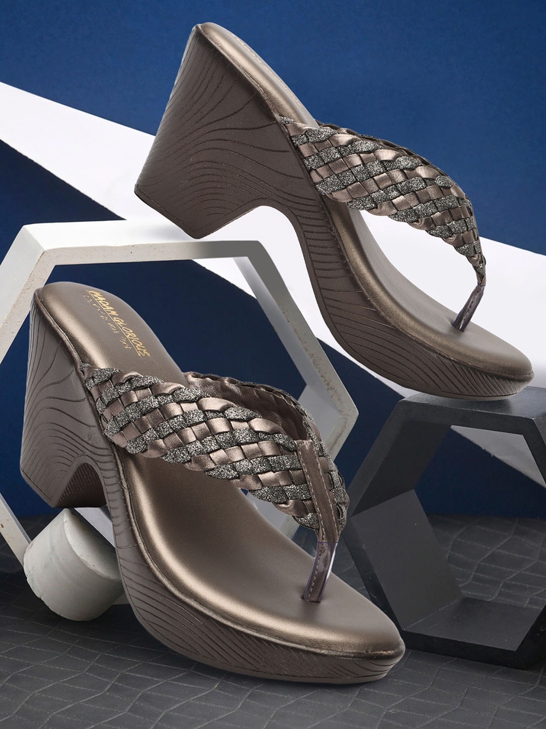 

madam glorious Embellished Lightweight Block Heels, Grey