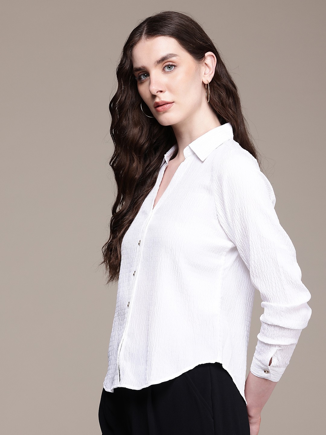 

Roadster Women Standard Textured Casual Shirt, White