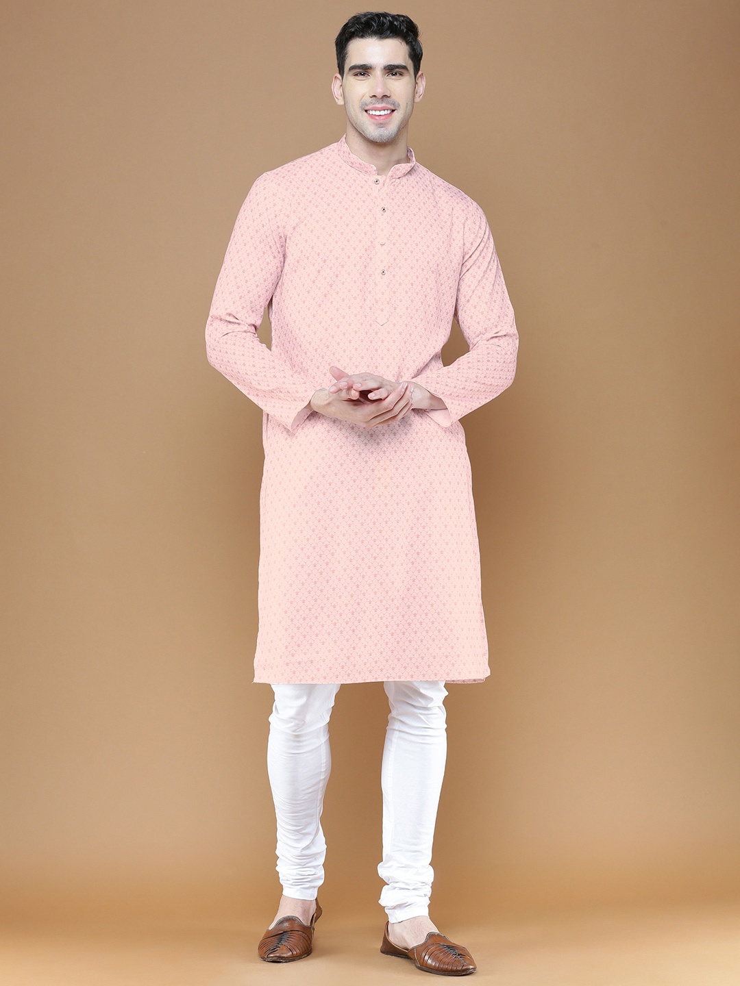 

Anouk Floral Printed Mandarin Collar Long Sleeves Kurta, Pink