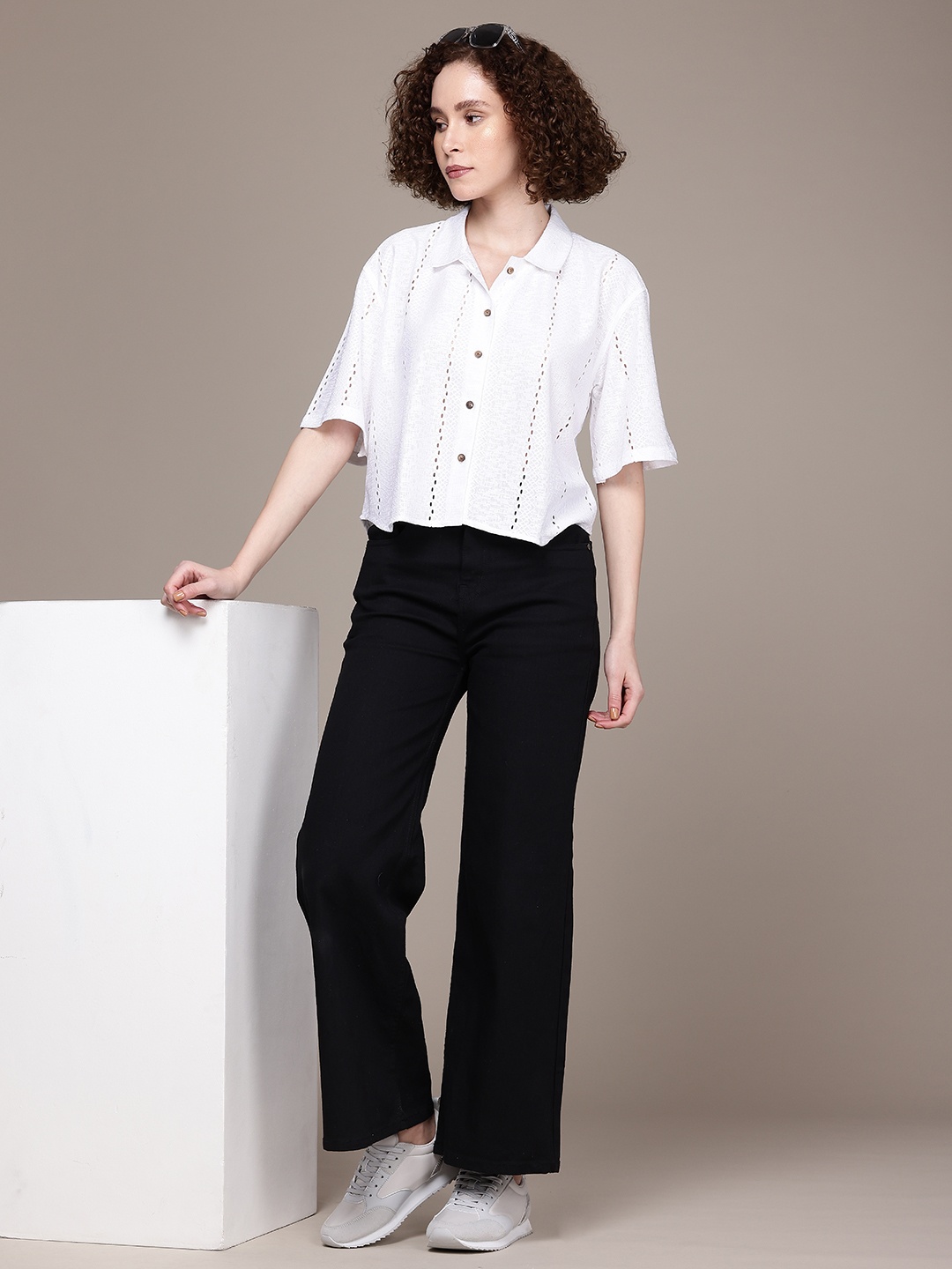 

Roadster Comfort Semi Sheer Crop Casual Shirt, White