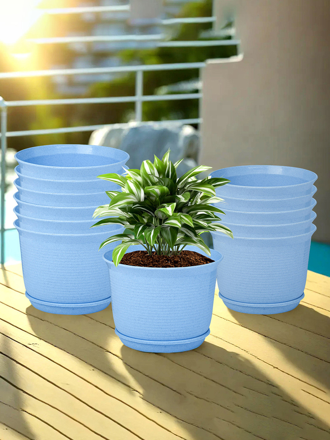 

Kuber Industries Blue 12 Pcs Textured Flower Pot Planters With Tray