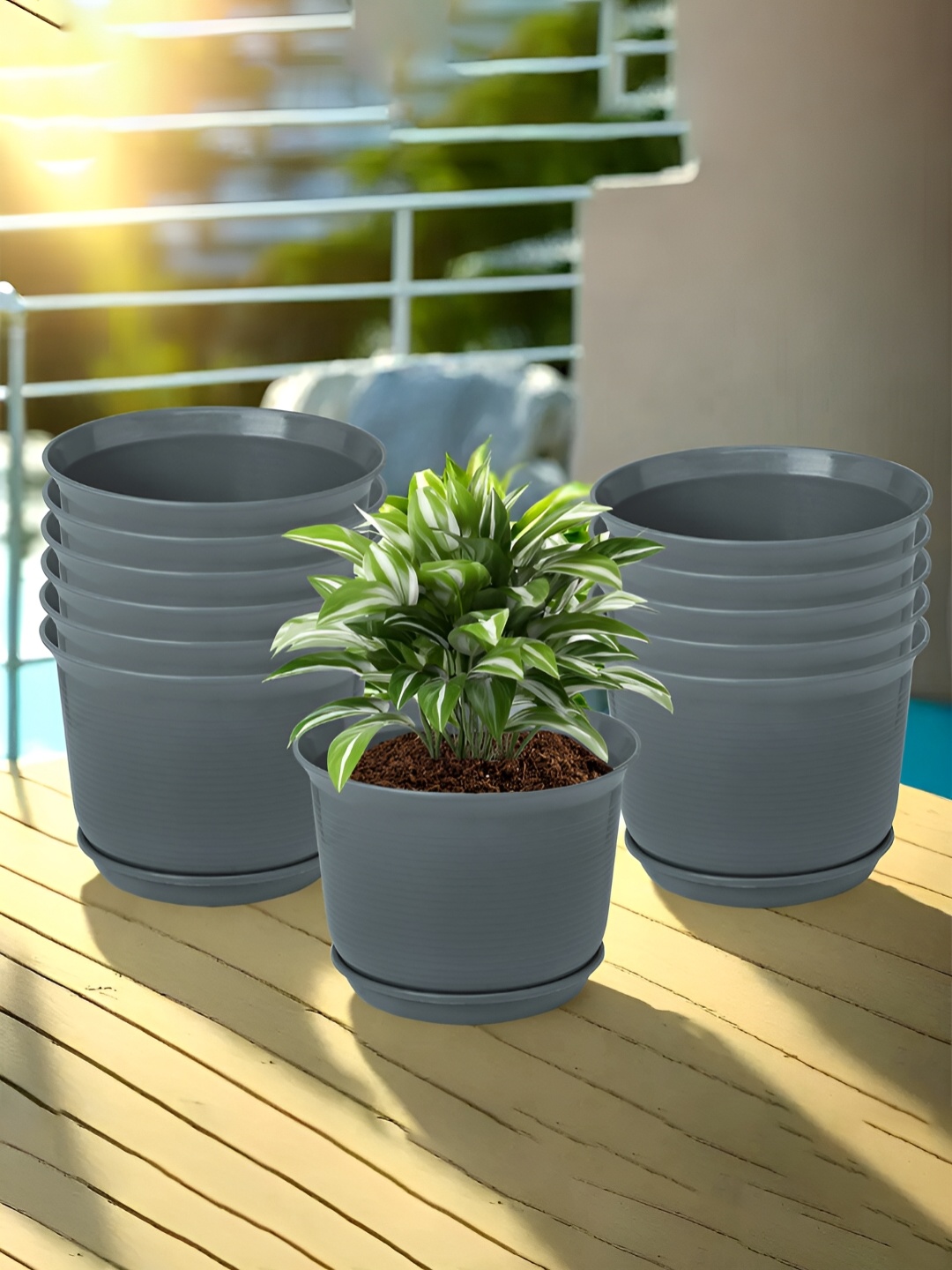 

Kuber Industries Grey 12 Pcs Flower Pot Planters With Tray