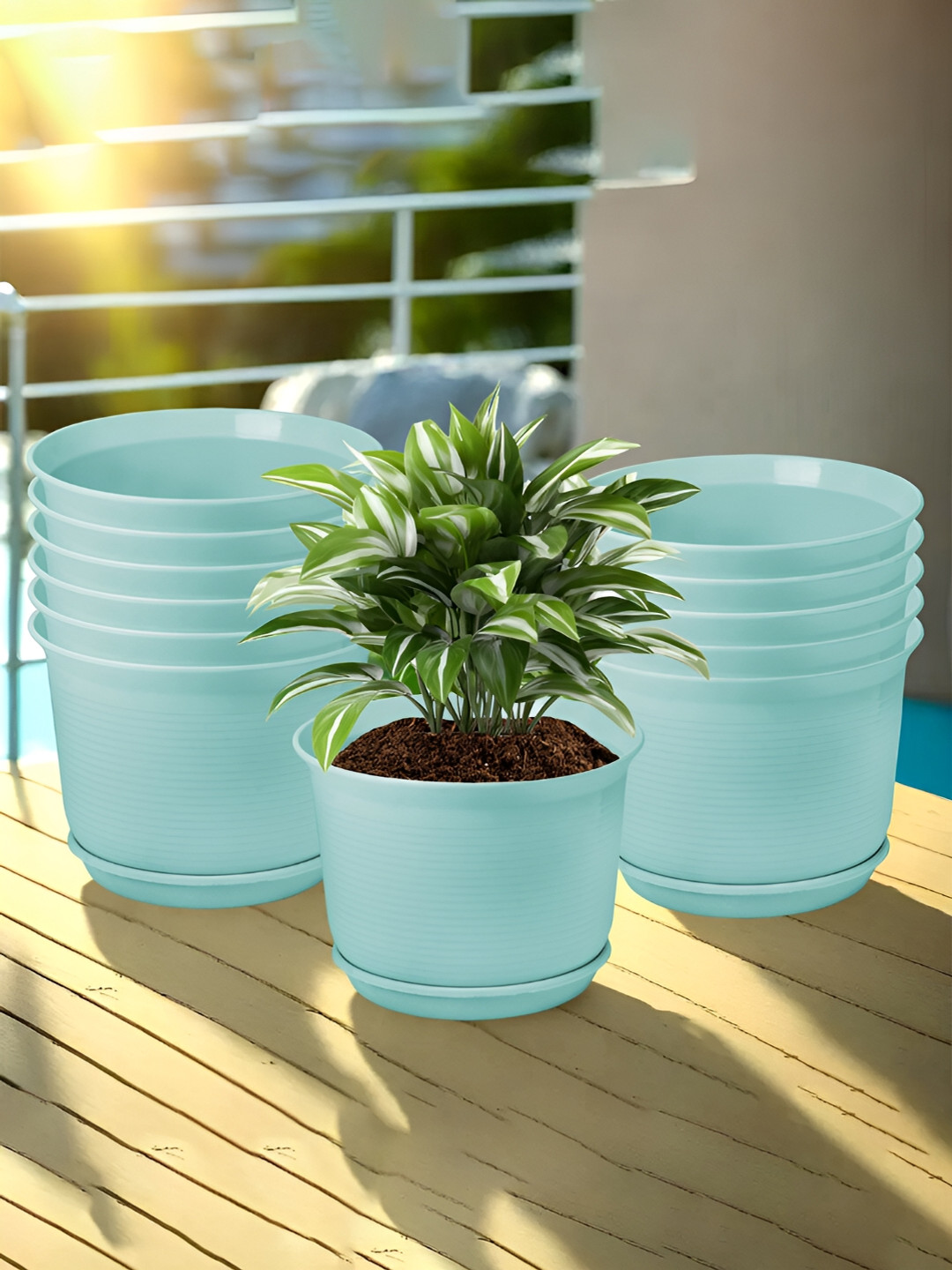 

Kuber Industries Blue 12 Pieces Flower Pot Planters With Tray