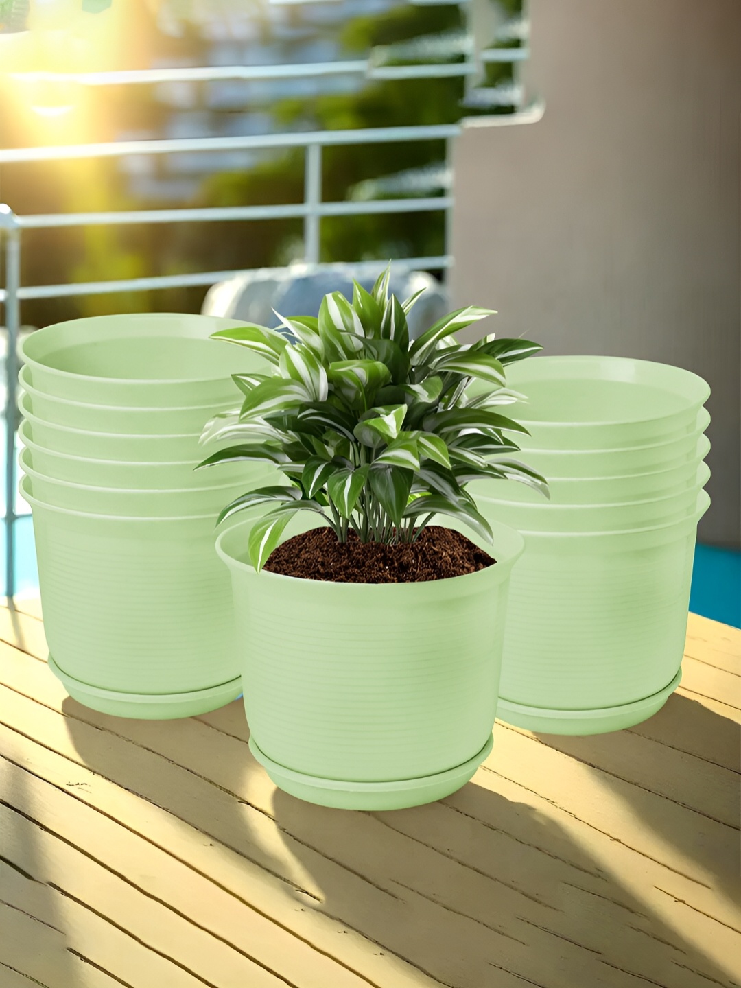 

Kuber Industries Green 12 Pieces Flower Pot Planters With Tray