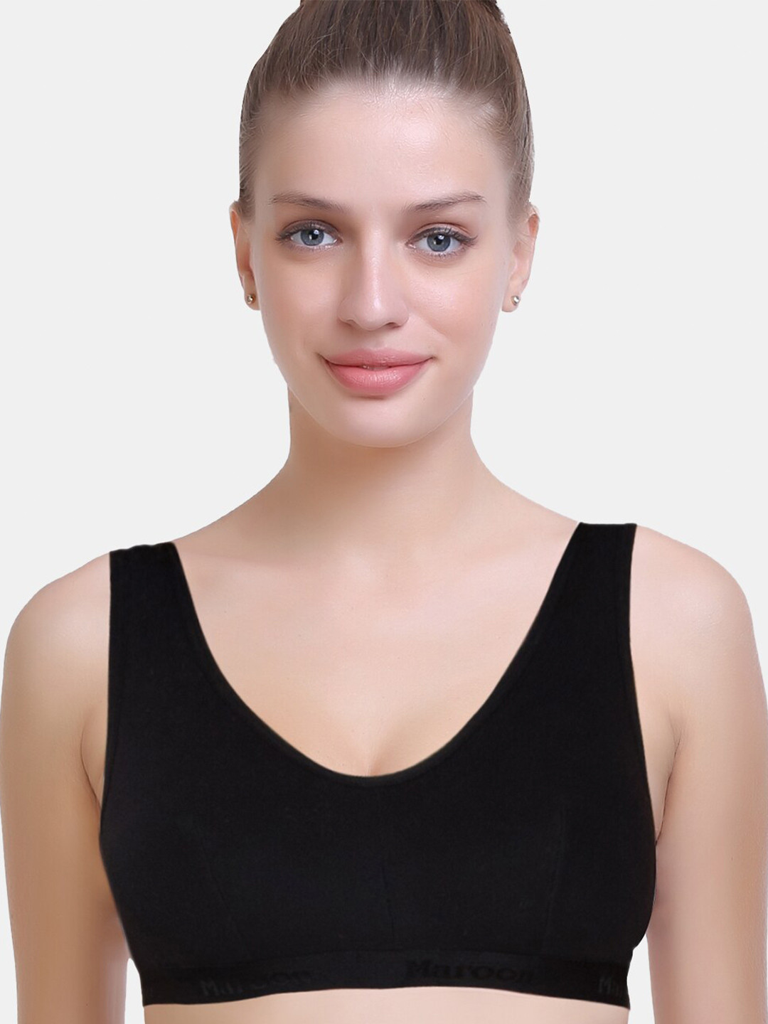 

MAROON Cotton Workout Bra Medium Coverage Non Padded Non-Wired All Day Comfort, Black