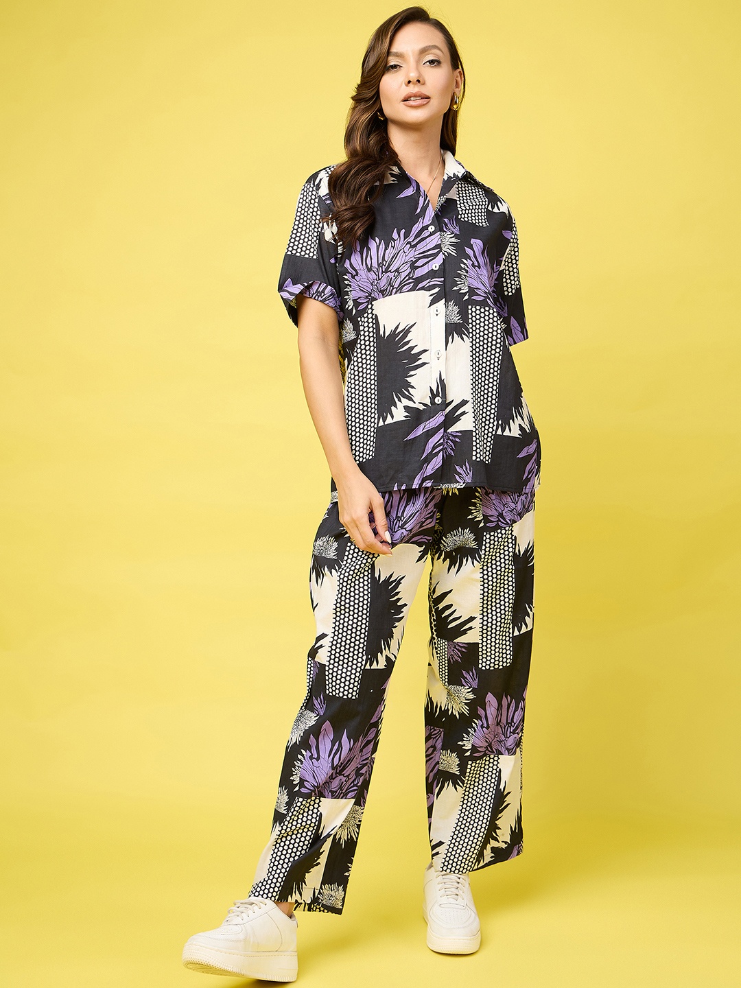 

Uptownie Printed Two Piece Cotton Coord Set, Black